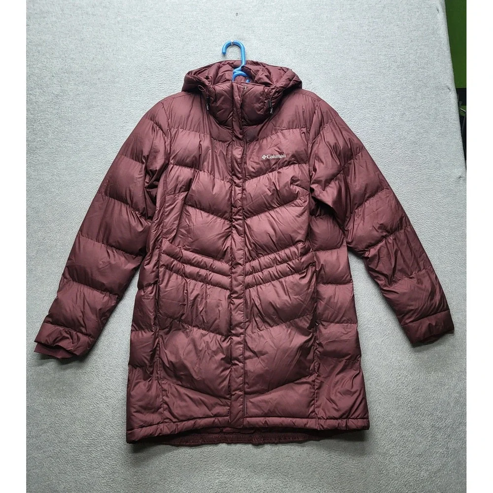 Columbia Women Jacket‎ L Burgundy Puffer Gorpcore Zipper Logo Long Sleeve